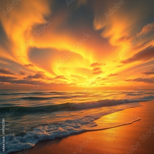 Vibrant Sunset Over Calm Ocean Waves