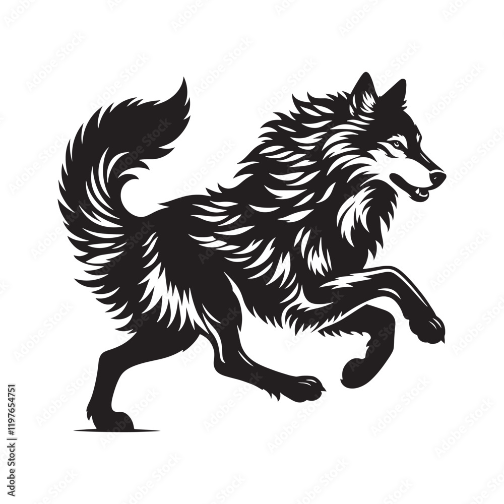 Obraz premium Minimalistic wolf silhouette for versatile creative projects - Wolf black vector 