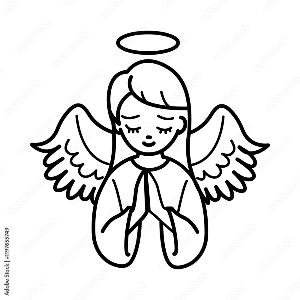Naklejka premium Angel prayer icon in doodle style