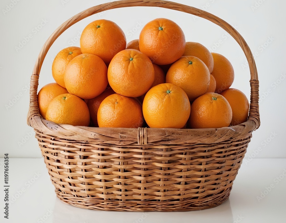 A woven basket filled with fresh, vibrant oranges, showcasing their rich color and texture. A woven basket filled with fresh, vibrant oranges, showcasing their rich color and texture.