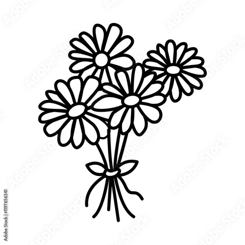 Daisy bouquet icon in sketchy style