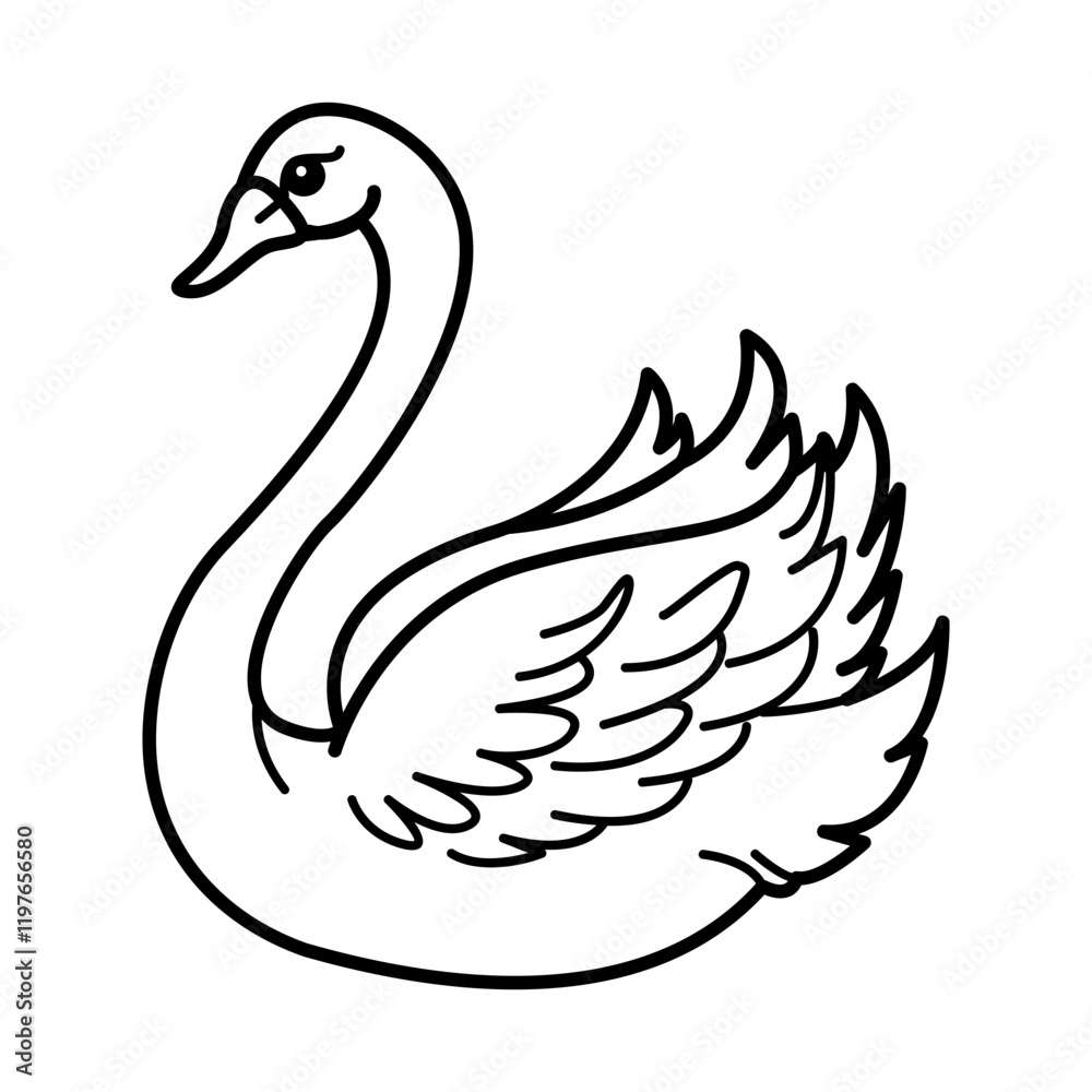 Fototapeta premium A hand drawn icon of a swan bird