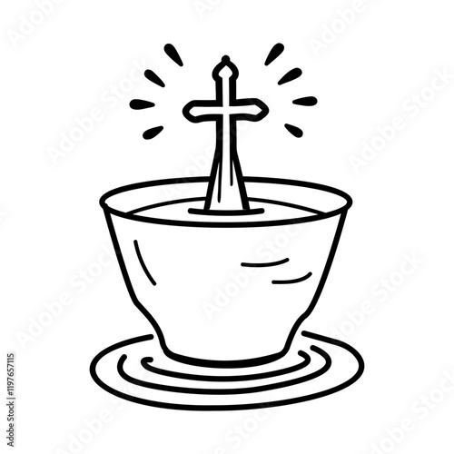 Christening water bowl, doodle style icon