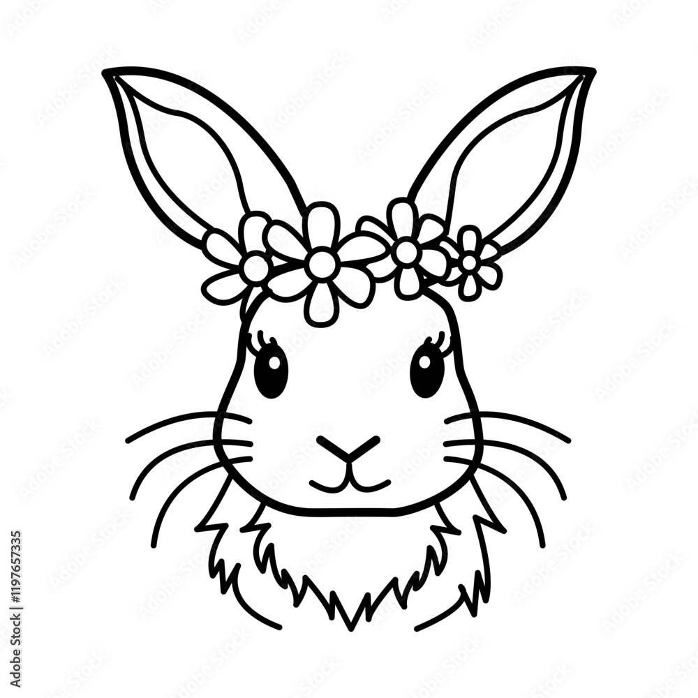 Obraz premium A doodle icon of cute easter bunny wearing floral headband