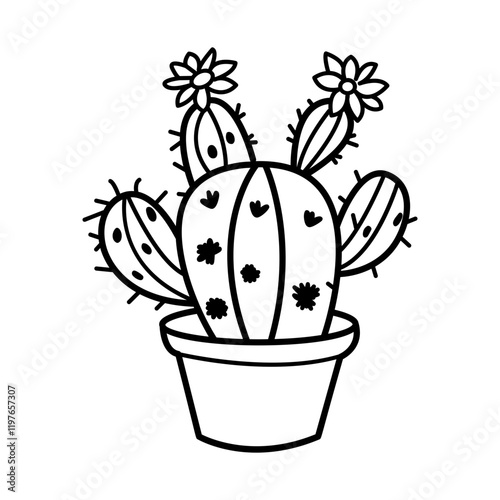A hand drawn icon of cute cactus plant