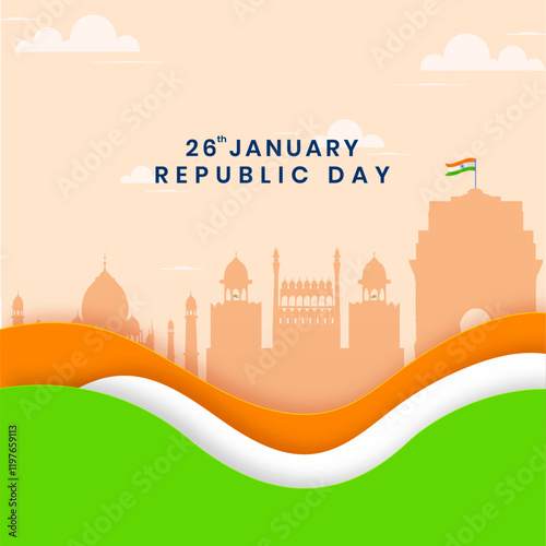 Happy Republic day of India vector illustration on paper cut origami design concept with 76 years of celebration.