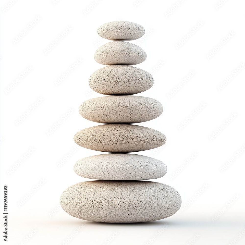 Zen Stone Tower Isolated on White Background, Balance, Harmony, Minimalism, Meditation, Wellness Zen Stone Tower Isolated on White Background, Balance, Harmony, Minimalism, Meditation, Wellness