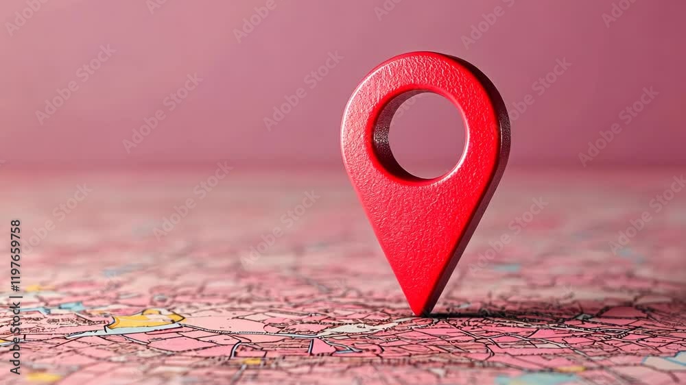 Red location pin stands out on a detailed map showcasing city streets ...