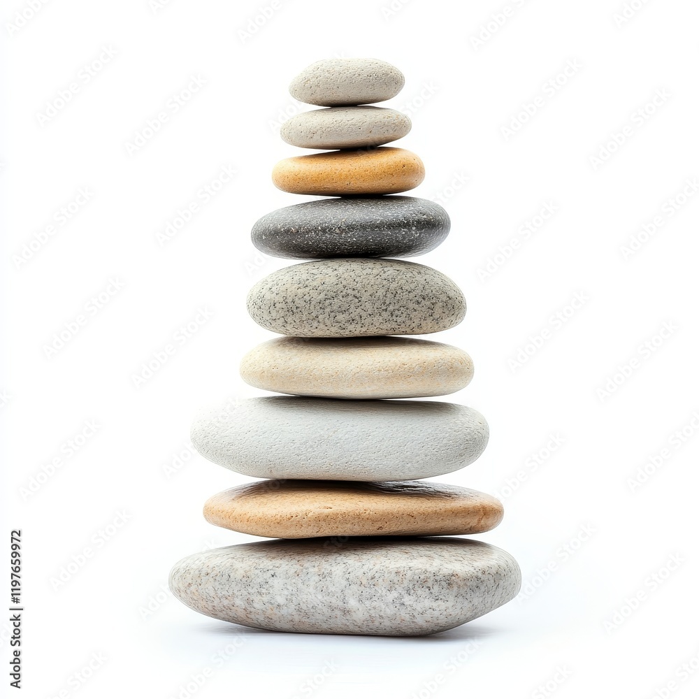 Zen Stone Tower Isolated on White Background, Balance, Harmony, Minimalism, Meditation, Wellness Zen Stone Tower Isolated on White Background, Balance, Harmony, Minimalism, Meditation, Wellness