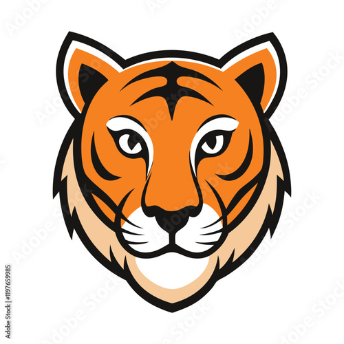 A simple, bold royal Bengal tiger mascot logo featuring a sleek, fierce tiger head with vibrant orange and black stripes, exuding strength and majesty.