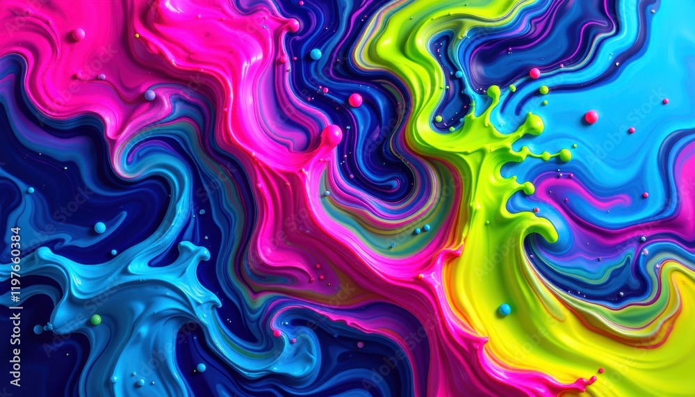 Fototapeta premium Neon Liquid Ink with High Energy Glowing Colors and Abstract Waves