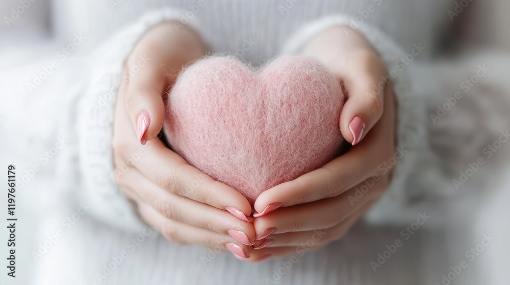A tender moment captured as hands embrace a soft pink heart, symbolizing love and affection on Valentine's Day. A tender moment captured as hands embrace a soft pink heart, symbolizing love and affection on Valentine's Day.