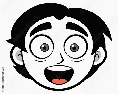 Cartoon Facial Expressions in Black and White Line Art for Emotive Character Design