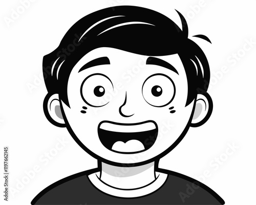 Cartoon Facial Expressions in Black and White Line Art for Emotive Character Design
