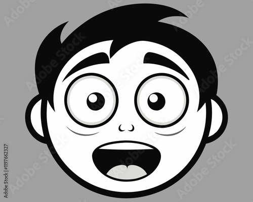 Cartoon Facial Expressions in Black and White Line Art for Emotive Character Design