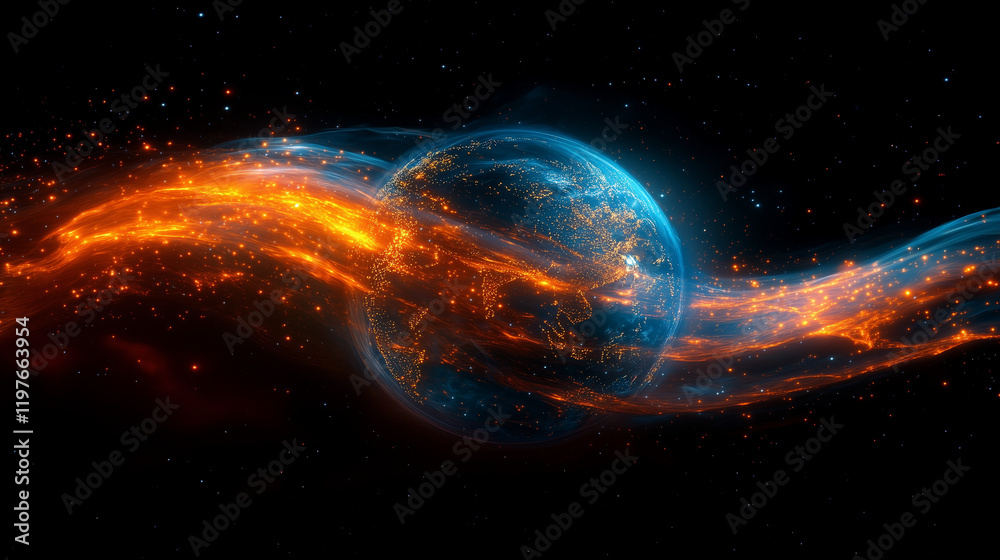 Obraz premium Glowing earth surrounded by vibrant cosmic stream in space