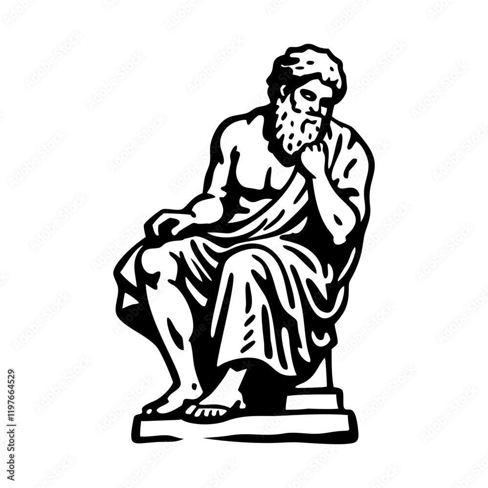 A sketchy style icon of french philosopher statue A sketchy style icon of french philosopher statue