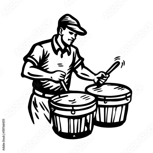A hand drawn style icon of a drummer