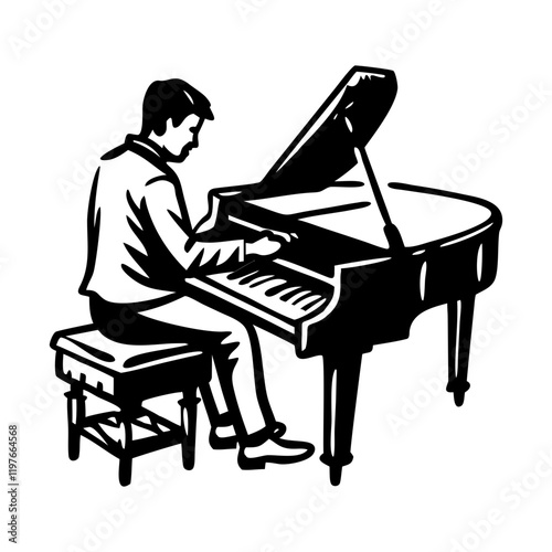 Piano player icon in hand drawn style