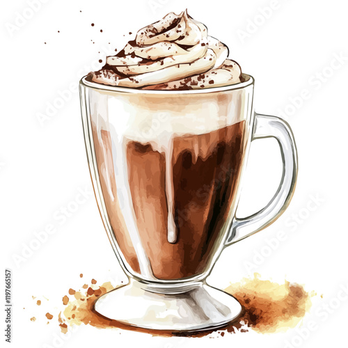 A watercolor vector painting of flavored coffee, isolated on a white background. Flavored coffee vector.


