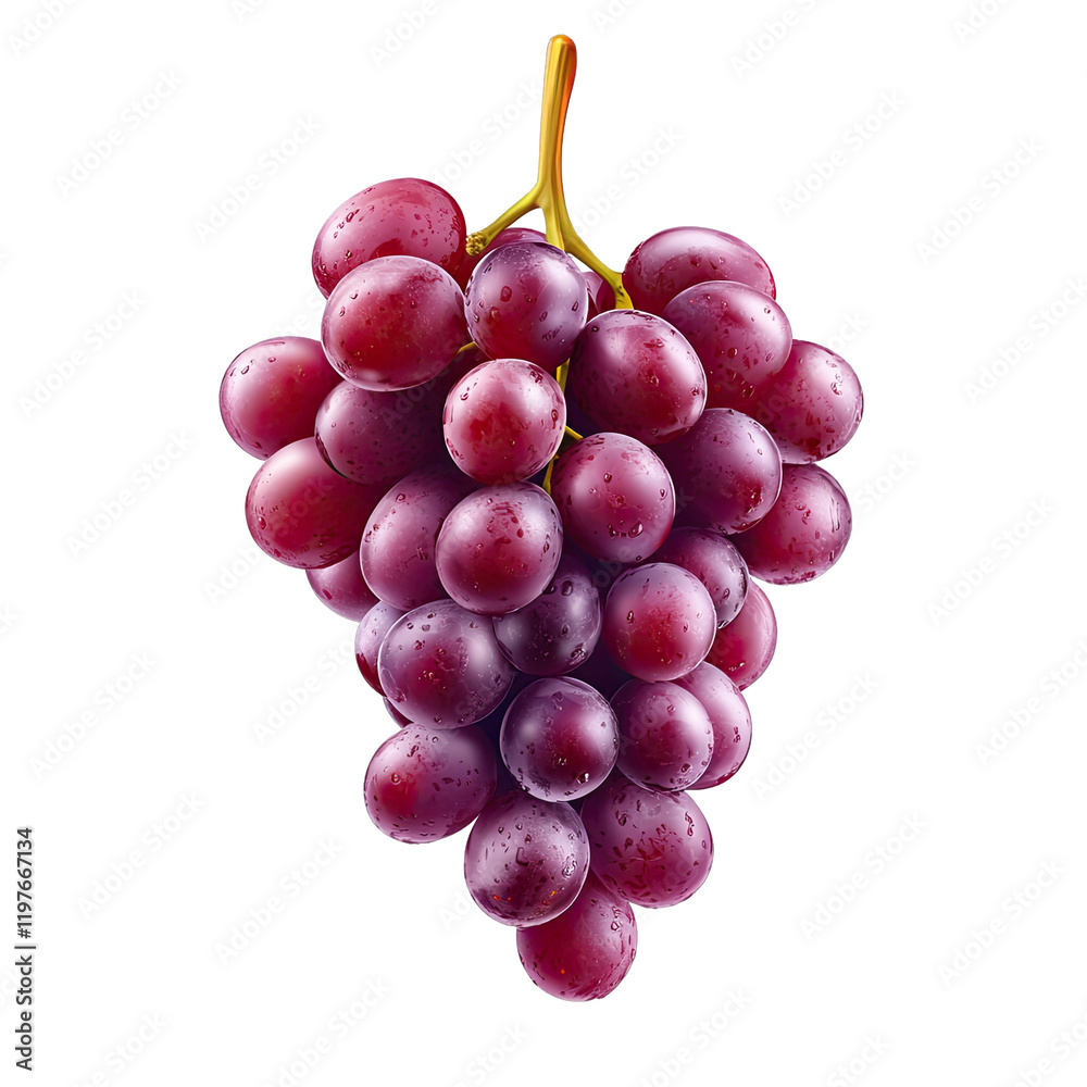 Fototapeta premium Fresh and Juicy Red Grapes with Water Droplets on a White Background, Healthy Snack, Natural Fruit