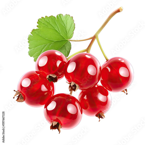 Fresh Red Currants with Green Leaf on White Background, Ideal for Healthy Food, Nutrition, and Culinary Themes