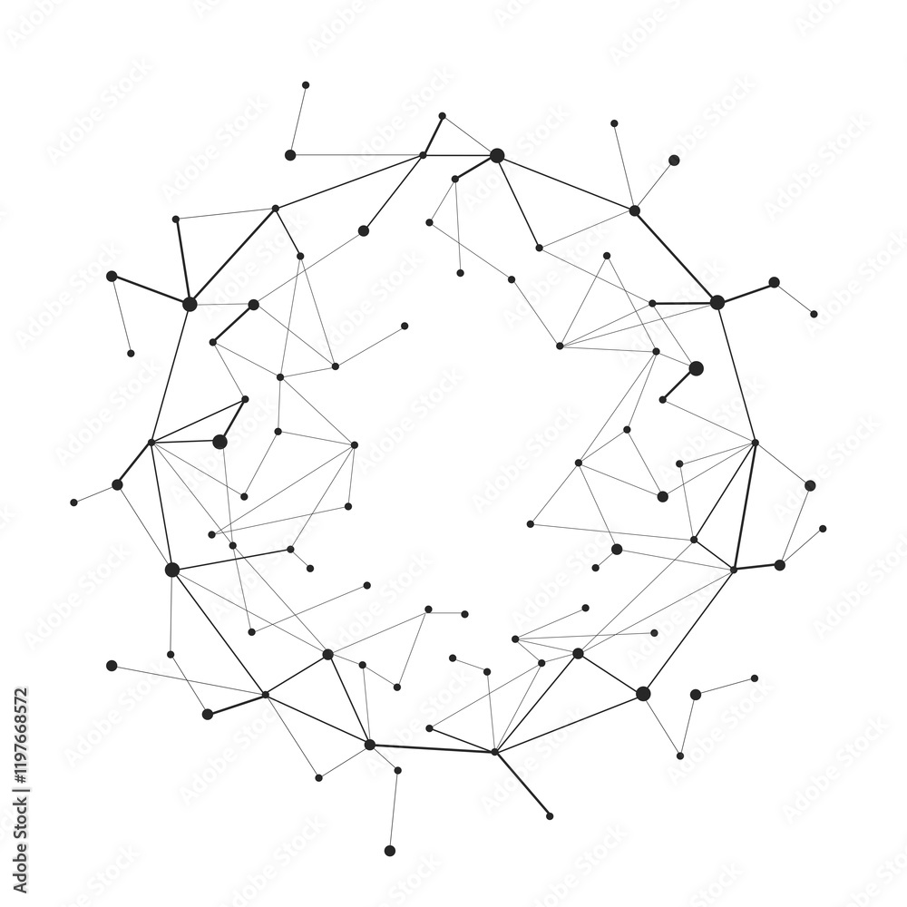 Connected web black dots, global data concept, black and white background geometric vector illustration for business and technology, network business connection with global data, cloud technology, AI