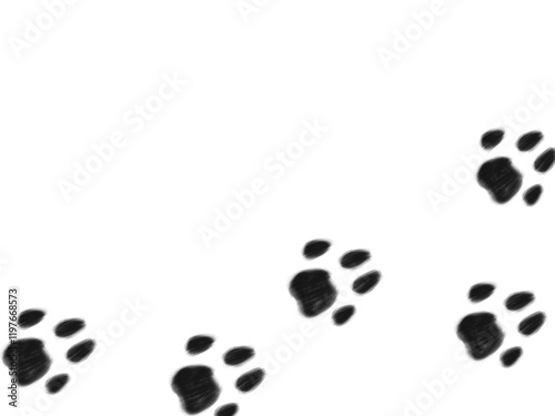 犬猫の足跡、黒い肉球のフレーム　上余白