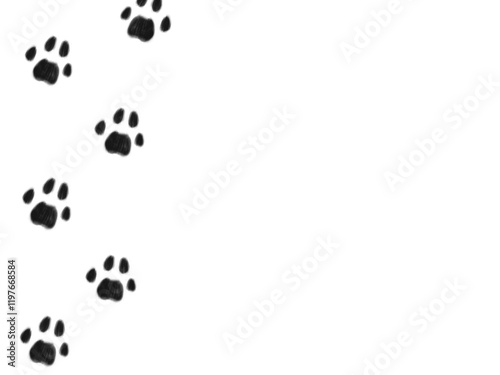 犬、猫の足跡が続くイラストのフレーム　右余白