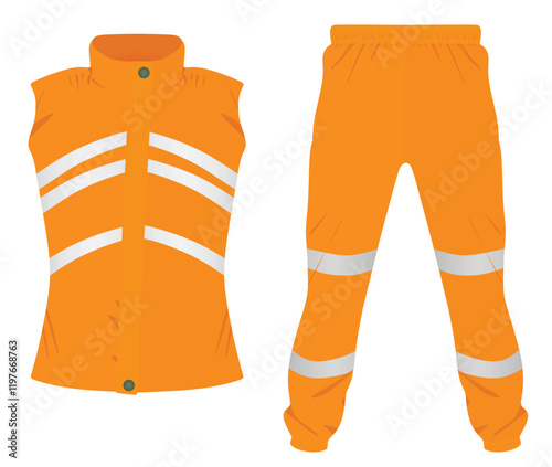 Orange  safety vest and pants. vector illustration