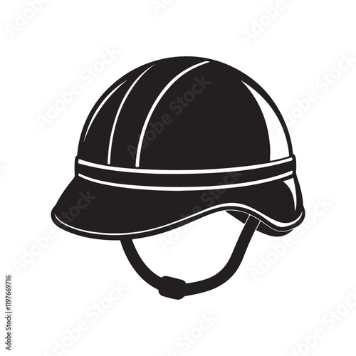 military helmet silhouette, black and white silhouette, vector and illustration