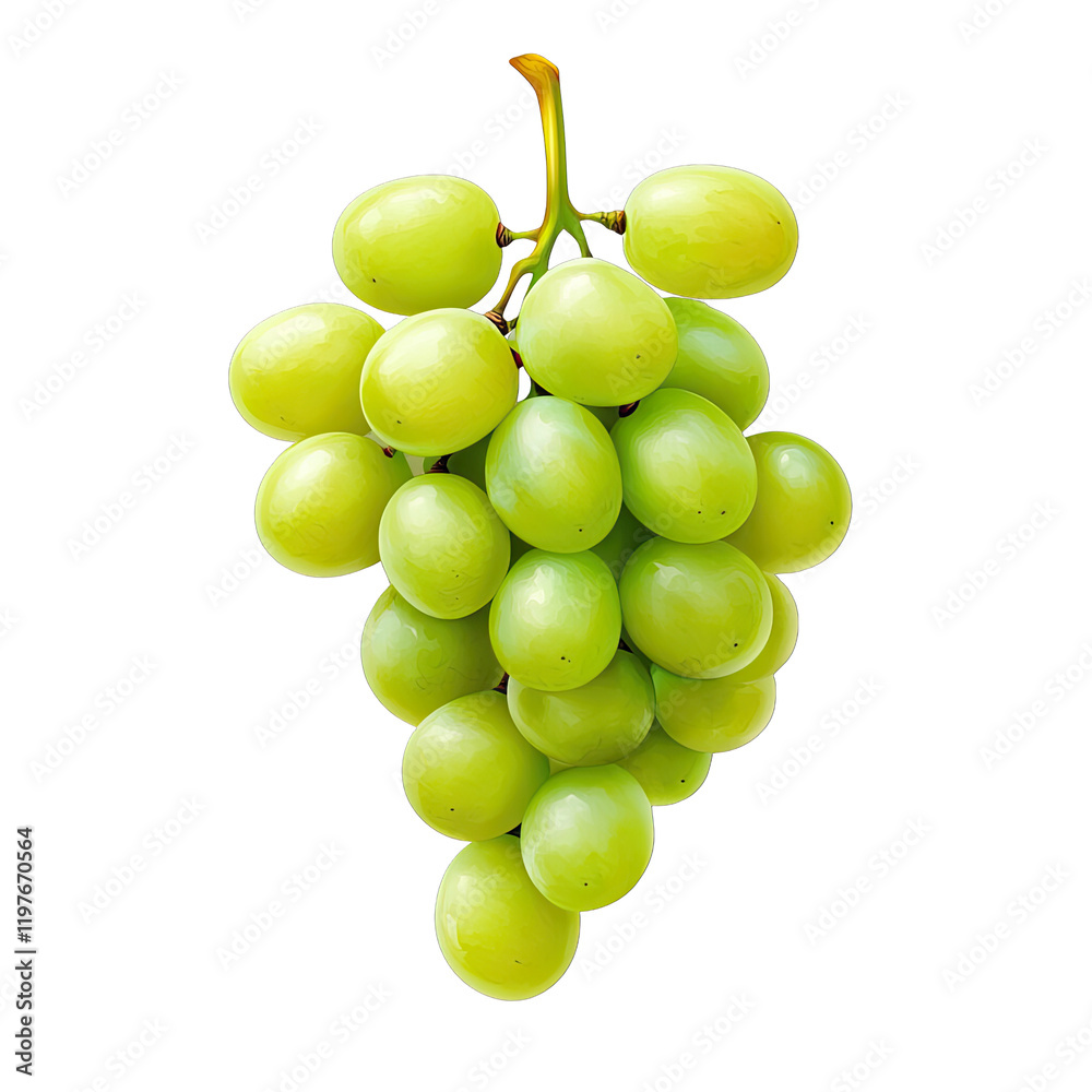 Fresh Green Grapes Cluster Hanging on Vine, Juicy and Delicious Healthy Fruits for Background and Design Fresh Green Grapes Cluster Hanging on Vine, Juicy and Delicious Healthy Fruits for Background and Design