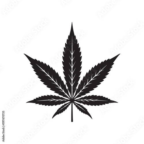 marijuana leaf silhouette, black and white silhouette, vector and illustration