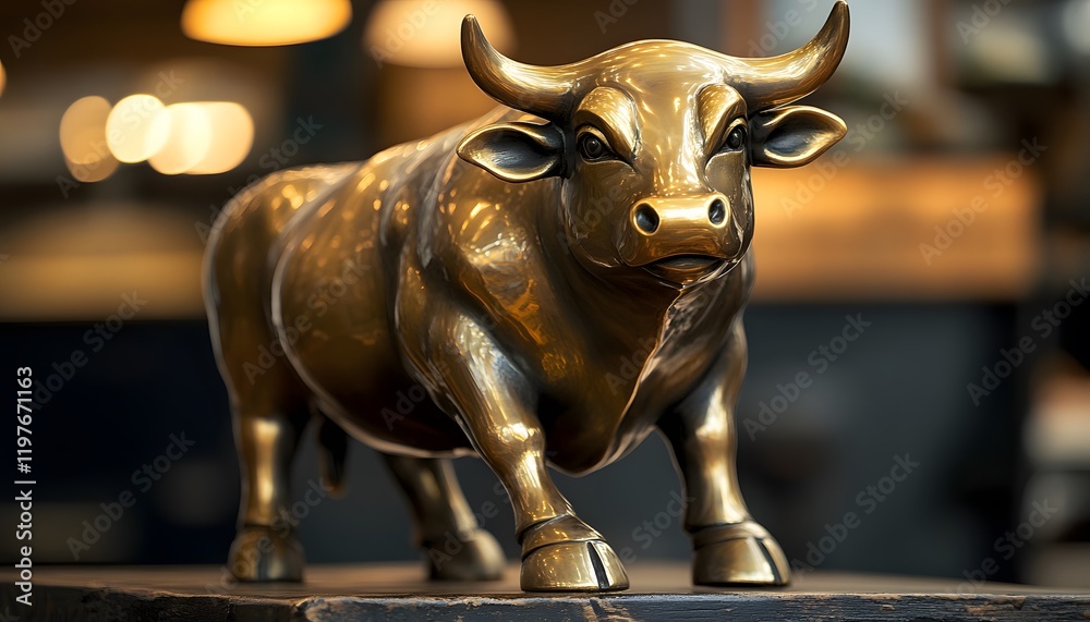Detailed Close-Up of a Shiny Bronze Bull Sculpture Showcasing Strength and Resilience, Perfect for Themes of Finance and Trading Decor in Modern Settings Detailed Close-Up of a Shiny Bronze Bull Sculpture Showcasing Strength and Resilience, Perfect for Themes of Finance and Trading Decor in Modern Settings