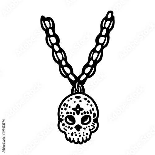 A sketchy icon of a skull necklace