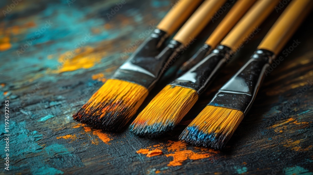 Artistic Paintbrushes on a Colorful Palette Artistic Paintbrushes on a Colorful Palette