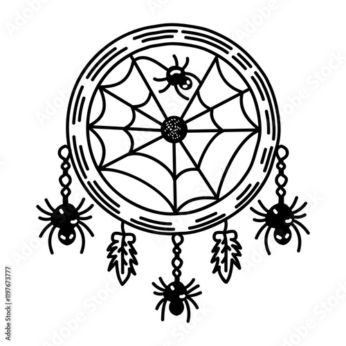 A spooky icon of a dreamcatcher in doodle style