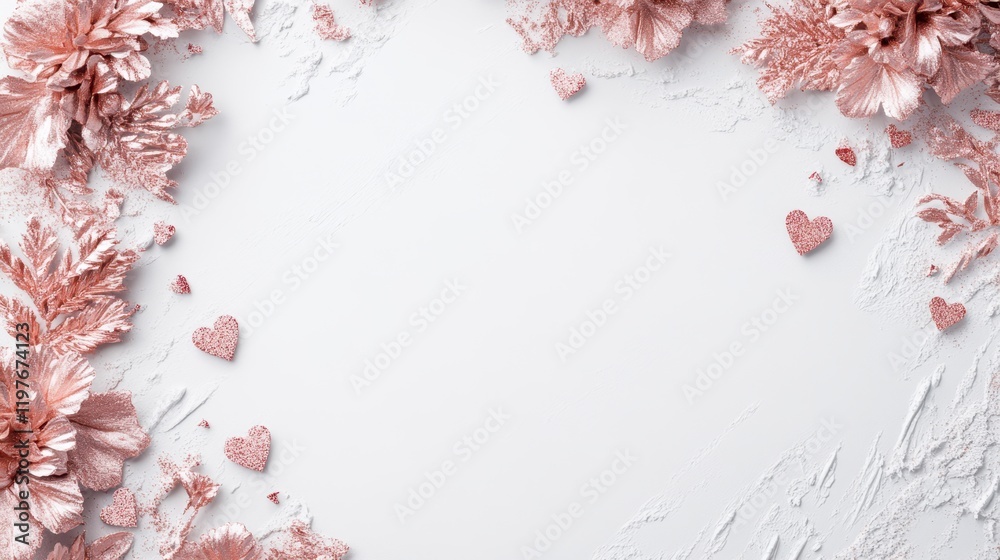 Delicate pink flowers and charming hearts dance gracefully against a pristine white backdrop, evoking the sweet essence of love on Valentine's Day. Delicate pink flowers and charming hearts dance gracefully against a pristine white backdrop, evoking the sweet essence of love on Valentine's Day.