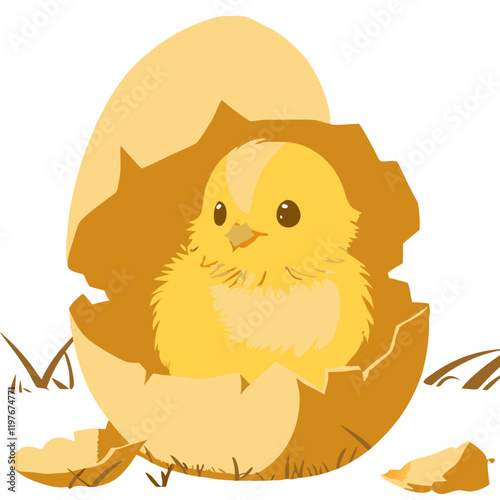 Adorable baby chick hatching from an egg, perfect for Easter, spring, or cute designs