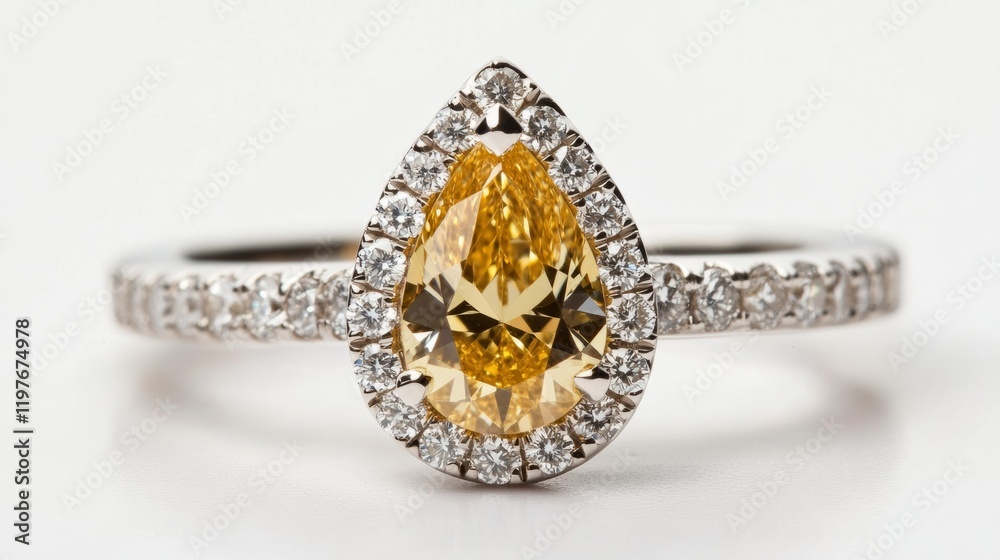 Ring design, pearl-shaped yellow diamond, generative ai Ring design, pearl-shaped yellow diamond, generative ai