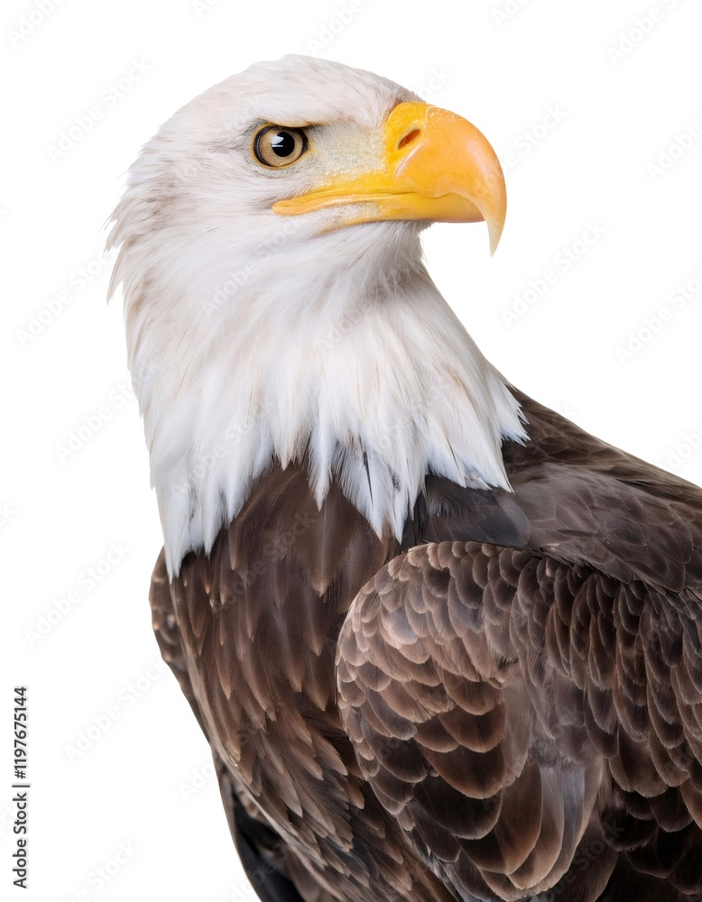 Obraz premium Close up of a Bald Eagle showing its distinctive white head and brown body, a symbol of freedom and power