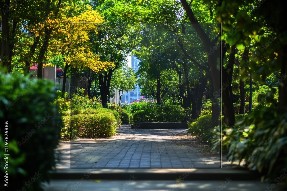 Explore tranquil path through lush greenery and bright foliage in city park. Generative AI Explore tranquil path through lush greenery and bright foliage in city park. Generative AI