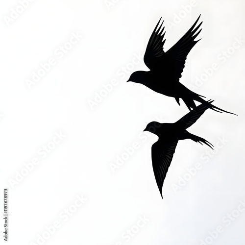 Two Silhouettes Of Swallows In Flight Against A White Background photo