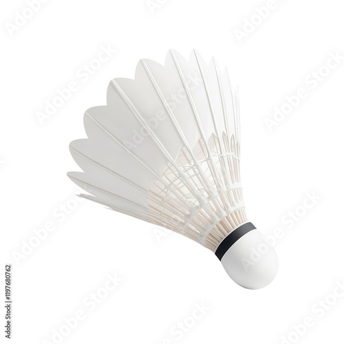 A close-up of a badminton shuttlecock designed for high-speed play, showcasing its unique feather construction and aerodynamic shape.