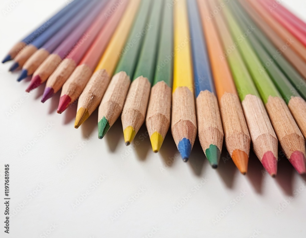 A vibrant array of colored pencils arranged in a neat row, showcasing a spectrum of colors. A vibrant array of colored pencils arranged in a neat row, showcasing a spectrum of colors.