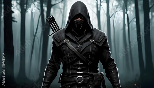 A fiction character of assassin on dark forest