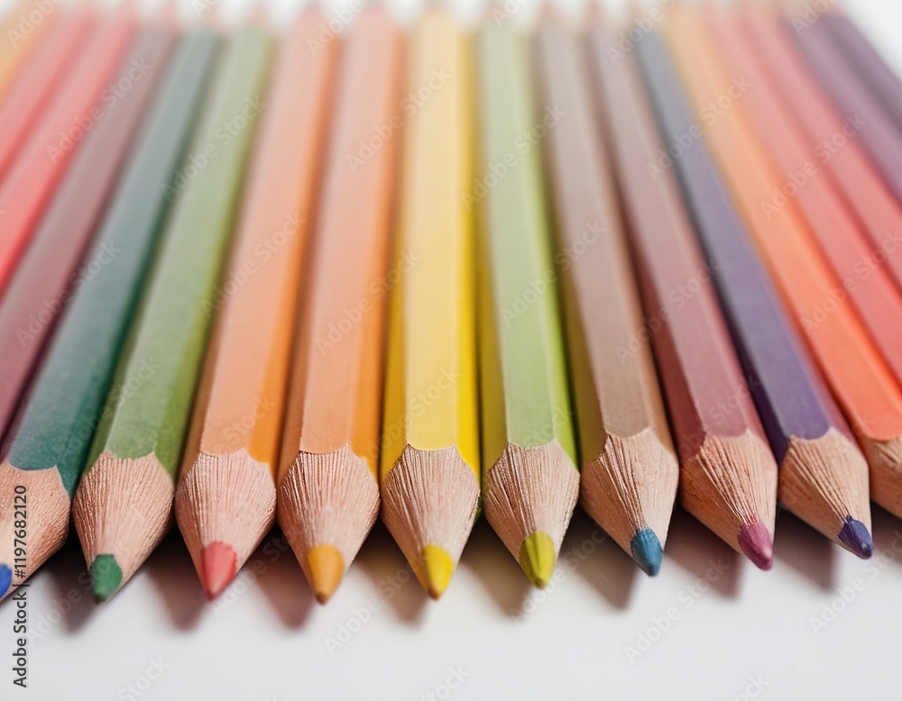Vibrant colored pencils arranged in a gradient, showcasing a spectrum of warm to cool hues. Vibrant colored pencils arranged in a gradient, showcasing a spectrum of warm to cool hues.