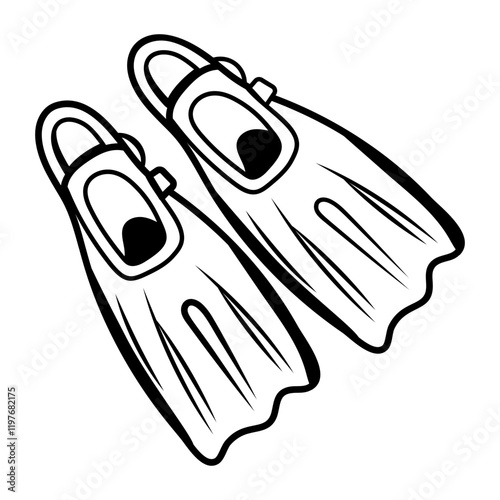 Diving fins icon in hand drawn style