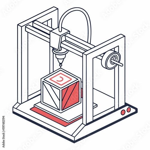 Abstract 3D printer icon with printed object