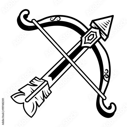 Archer bow icon in hand drawn style